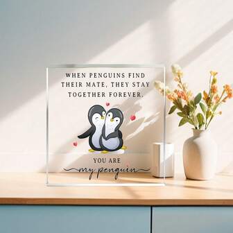 Figura decorativa de pareja de pingüinos: Compañero eterno, tú eres el pingüino en mi corazón - Regalo perfecto del Día de San Valentín para tu ser querido