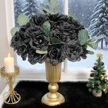 10/30/300 pezzi Fiori artificiali - Rosa, Rosa di seta, Pianta finta per decorazioni da matrimonio, casa, sala da pranzo, camera da letto, cucina, decorazioni per la stanza, accessori per feste di compleanno, decorazioni da giardino all'aperto, decorazioni per feste e matrimoni, decorazioni per casa, sala da pranzo, camera da letto, decorazioni invernali - nero - Visualizzare 3