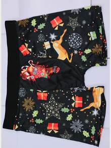 2pcs Men's Christmas Cartoon Socks Gift Print Boxer Briefs, Funny Cute Men's Boxer Shorts, Casual Home Men's Shorts, Sexy Men's Boxer Briefs