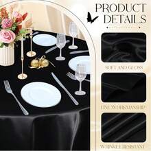1pc Satin Round Solid Color Tablecloth, Suitable For Wedding Party Dining Banquet - Black - View 6