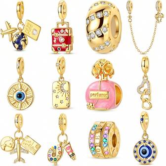 Cuentas de joyería con colgante de avión de color dorado, ojo giratorio y camelias perfumadas, un lindo accesorio de moda para hacer pulseras y collares, un regalo exquisito de joyería para manualidades DIY