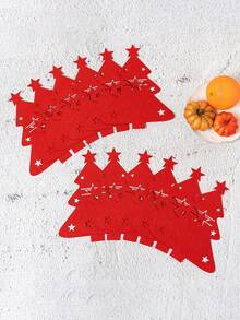 1/5/10件套圣诞毛毡餐具套装，树形图案，含餐具袋、餐垫、杯垫，实用美观，适合家庭和餐厅使用，可用于场景装饰、节日装饰、房间装饰、家居装饰、办公室装饰、主题派对装饰、圣诞节装饰，圣诞刀叉套装，冬季圣诞装饰 - 彩色 - 查看 7