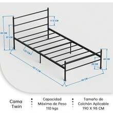 FurnitureR Cama Twin Armazón de Cama de Metal de fácil Montaje con cabecera y pie de Cama, sin Funda de colchón, Listones Resistentes Mejorados Negro - Cama individual negra (190 x 98 cm) - Ver 8