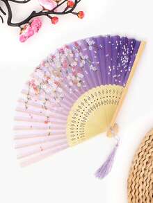 1pc Summer Dance Cheongsam Runway Ethereal Pattern Random Classical Tassel Decor Folding Fan
