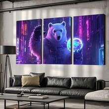 Quadro Decorativo Urso Polar Cibernético MDF Mosaico Sala Quarto Escritório Impressão Em Hd