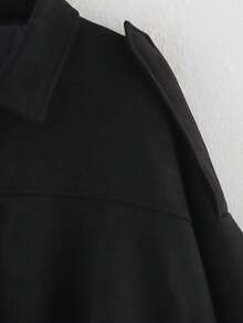 MUMRAP Women Casual Street Fashion Turndown Collar Jacket Vintage Long Sleeve Zipper Loose Coat - 黑色 - 查看 6