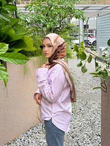 1件水印大理石纹波西米亚风女士多色印花花卉面纱头巾，时尚休闲街头风头巾，适合日常佩戴，四季皆宜。 - 彩色 - 查看 4