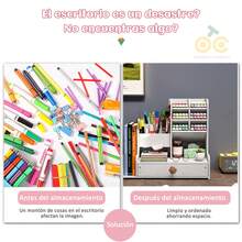 Organizador de escritorio con cajones diseño inclinado para marcadores acuarelas gran capacidad almacenaje accesorios oficina estudio material escolar - Blanco - Ver 9