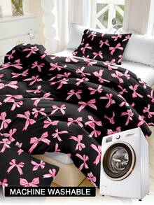 3pcs Cute Bow Pattern Bedding Set (1 Duvet Cover And 2 Pillow Shams), Soft & Skin-Friendly, Suitable For All Seasons, Great Christmas Gift - Multicolor - View 11