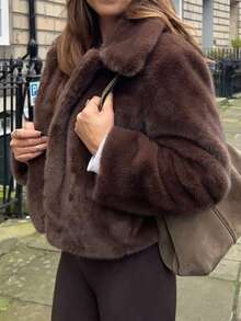 Élégante veste en fourrure douce pour femmes en hiver - brun - Voir 5