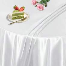 1pc Satin Round Solid Color Tablecloth, Suitable For Wedding Party Dining Banquet - White - View 6