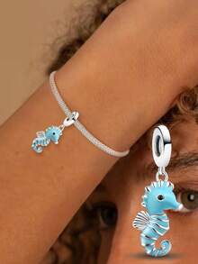 1 pieza Colgante de dije de caballito de mar con brillo nocturno de plata de ley 925 de moda, adecuado para pulseras DIY de joyería de mujer
