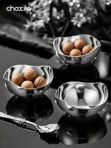 choxila 1pc Stainless Steel Dessert Bowl, Snack Bowl, Fruit Salad Bowl, Oatmeal Bowl, Serving Tray, Serving Platter, Lightweight Luxury Petal-Shaped Fruit Plate, For Use In The Living Room, Bedroom, Office, Family Gatherings, Afternoon Tea