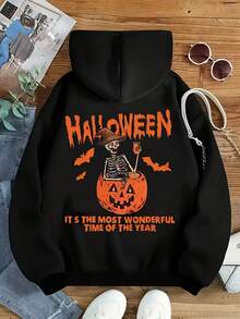 Black And Orange Pumpkin Jack - O '-Lantern, Hooded Pullover Sweater Clothing, Casual Autumn And Winter Clothing - Machine Wash Halloween Sweater, Halloween Clothing, Festival Clothing, Seasonal Fashion, Comfortable And Well-Fitting - Đen 17 - Xem 1