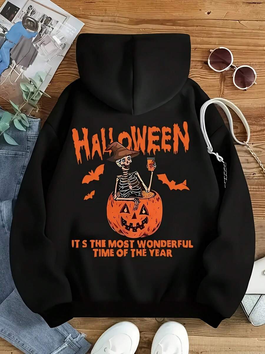 Black And Orange Pumpkin Jack - O '-Lantern, Hooded Pullover Sweater Clothing, Casual Autumn And Winter Clothing - Machine Wash Halloween Sweater, Halloween Clothing, Festival Clothing, Seasonal Fashion, Comfortable And Well-Fitting - Đen 17 - Xem 1
