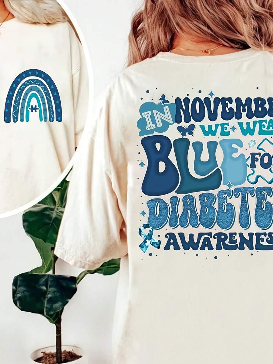 In November We Wear Blue For Diabetes Awareness Shirt, R-Free Month Shirt, Diabetes Port, Blue Ribbon Month Swea220G Cotton Everyday T-Shirt – Feels Like A Hug, Wears Like A Clic – Perfect For Family Photos, Team Events, DIY Printing, Or Lounging – Gift It For Birthdays, Father's Day, Mother's Day, Or Just Beuse Mots - 白色1 - 查看 1