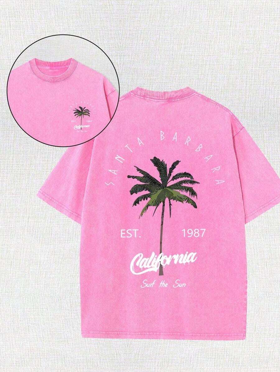 Summer TopsWomen's Nurse Print T-Shirt - Themed Design, Short-Sleeved, Round-Neck, Loose-Fitting Top, Breathable And Machine Washable, In A Bright Tur - 玫紅色 - 查看 1