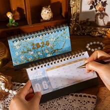 2026 Vintage Desktop Calendar Daily Monthly Portable Schedule Table Planner Date Organizer Desk Weekly Calendars Oil Painting For Home Office Supplies New Year And Presents Birthday Room Decoration