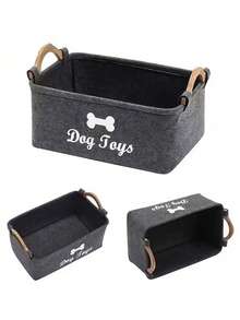 1pc Felt Pet Toy Box, Dog Toy Box, Storage Basket Chest Organizer For Organizing Pet Toys, Blankets, Leashes And Food - Dark Grey - View 9