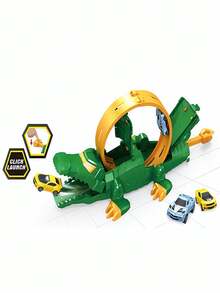 Conjunto de carrinho de brinquedo infantil com pista de crocodilo, pista de lançamento de crocodilo com anel, carrinho de rebote e armadilha para boca de crocodilo, brinquedo STEM adequado para meninos e meninas, Halloween, presente de Natal, ideal para o Natal