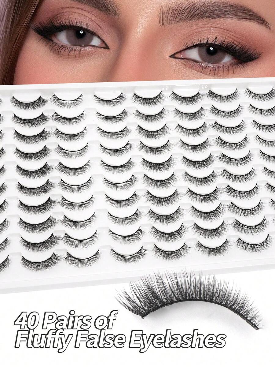 MAANGE Bộ 40/20/7 cặp mi giả tự nhiên, mi giả lông chồn dài, dày, cong, làm thủ công, dụng cụ trang điểm, bán chạy. - Mi tự nhiên - Xem 1