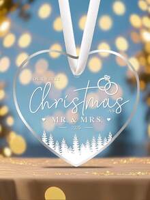 Our First Christmas As Mr & Mrs 2025, Transparent Acrylic Heart Christmas Decoration, Married 2025 Ornament, Bridal Shower Gift For Newlywed Couple, Christmas Tree Decor, Married Gifts, Christmas Ornament For Couples Home Decor Christmas Decorations Room Decor