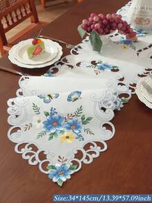 1 件 100% 涤纶刺绣镂空花卉桌旗，适用于餐桌、橱柜、电视柜、冰箱、桌布、灯垫、家居装饰、节日装饰、派对、生日、防尘罩、桌旗、盘垫、礼物、室内和室外、派对和婚礼装饰，多种尺寸可选，四季皆宜
