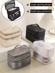 1pc Double-Layer Mesh Cosmetic Bag, Transparent Portable Organizer, Makeup Brush Holder, Popular Toiletry Bag, Cosmetics Storage Pouch, Large Capacity Multi-Compartment Design, Hand Bag, Beach Bag, Mesh Tote, Makeup Bag Makeup Travel Toiletry Organizer Clear Essentials Gifts Storage Zipper Accessories Nail Bags, Makeup Bag, Storage, Makeup Organizer