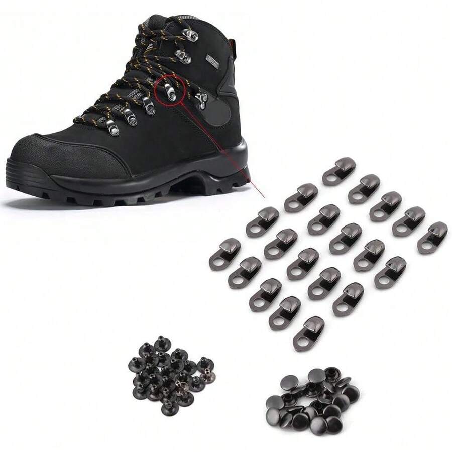20pcs/Set Lace Fittings, Boot Hooks With Rivets Climb Hiking Shoes Work Outdoor Mountaineering Boots