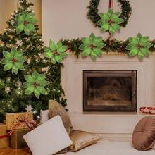 1/6 piezas Tallo de flor de Pascua de terciopelo de seda artificial de color verde menta de 10.24 X 3.94 pulgadas para árboles de Navidad y decoraciones navideñas