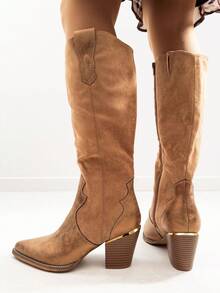 VIKIVIKI SHOES Women's Tall Cowboy Boots, Long Shaft, Elegant Design, Fine Toe, Wide Heel, Durable Sole, Comfortable For Casual Wear Or Special Events. Estimated Delivery: 1-3 Business Days (Peninsula). - 駝色 - 查看 5