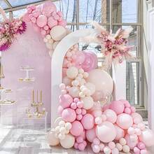 129 件浅粉色气球拱门套装，粉色和白色气球拱门装饰套装，马卡龙粉色、浅粉色、沙白色气球和透明气球，适合生日派对、婚礼派对、婚礼和特殊场合，室内和室外装饰。 - 彩色 - 查看 3