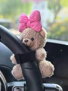 Ornament drăguț cu ursuleț de desene animate, decor creativ pentru bordul mașinii, accesorii interioare auto, decor pentru volanul mașinii, păpușă de pluș