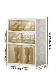 3/6/9layer Foldable Shoe Rack, Suitable For Wardrobes, Plastic Shoe Racks, Foldable Shoe Storage Boxes, Stackable Transparent Shoe Boxes With Doors, Easy-To-Assemble Shoe Cabinets, Living Room Entrance, Bedroom And Dormitory Accessories, Storage And Organization - 白色 - 查看 2