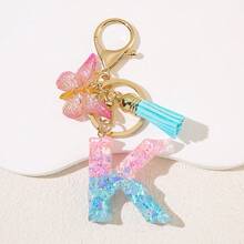 1 件个性化粉色首字母钥匙扣，带可爱蝴蝶吊饰 - 耐用树脂结构爱心亮片字母吊坠钥匙扣 - 包袋、背包和汽车钥匙的时尚配饰 - 送给女士和女孩的理想礼物 包袋配件挂绳带身份证夹汽车配件包袋吊饰 - 彩色 - 查看 31