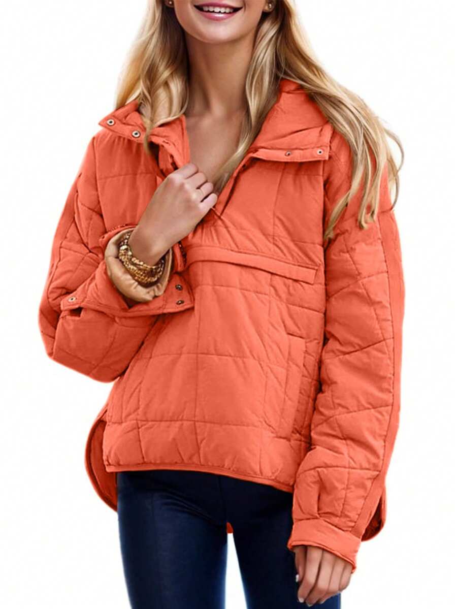 Puffer Jacket Womens Hooded Oversized Quilted Pullover Lightweight Warm Womens Winter Coats Outwear - 橘色 - 查看 1