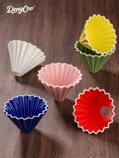 Dengcoo 1 件陶瓷咖啡滤杯，折纸形咖啡漏斗，兼容 V01/V02 咖啡过滤，慢滴过滤，滴滤咖啡配件，可重复使用咖啡过滤器，适用于家庭、下午茶、庭院和咖啡馆