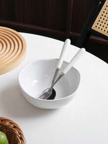 1pc Asymmetrical Solid Colour Ceramic Bowl, Simple And Elegant High-End Ceramic Dinner Bowl, Light Meal Salad Bowl, Fruit Bowl, Suitable For Everyday Family Breakfast, Festive Parties And Gatherings, Fruit And Vegetable Bowl, Gift. - Multicolor - View 4