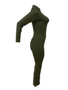 Autumn/Winter European And American Style Women's Fashion Zip-Up Cardigan, Fitted Top And Loose Wide-Leg Pants Set - Army Green - View 3