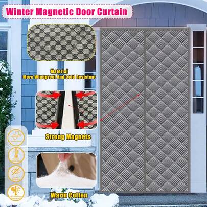 ستارة باب عازلة للحرارة مغناطيسية - قماش أكسفورد ثقيل، بطانة مسمكة، زيادة في الارتفاع بمقدار 2 بوصة، مناسبة لأبواب زجاجية انزلاقية بعرض 80-120 سم، تحافظ على الدفء وتقلل الضوضاء في الشتاء، رمادي، ستارة باب شتوية، عزل باب انزلاقي، سطح منسوج، هيكل، عزل المنزل، تصميم، خياطة مقواة، حل عزل المنزل