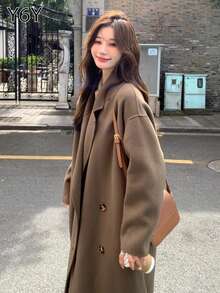 Y6Y 新款时尚高品质宽松驼色女式大衣，秋冬季