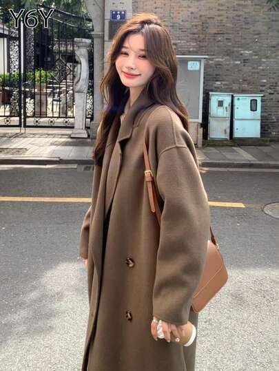 Y6Y 新款时尚高品质宽松驼色女式大衣，秋冬季