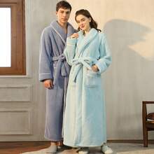 Autumn And Winter Plush Thick Warm Long Sleeve Flannel Plush Soft Couple Bathrobe Hooded Bathrobe Robe Men's/Women's Casual Home Wear Dressing Gown Soft, Comfortable And Absorbent For Bathroom, Bedroom, Pool, Daily Necessities Ideal For Home And Travel - The Perfect Gift For Everyone Warm Winter Decor