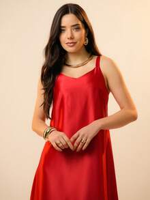 Italian Style Boat Neck Sleeveless Fitted Dress For Women - 紅色 - 查看 6