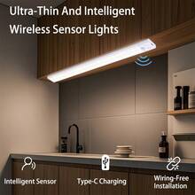 1 pieza Luz LED ultradelgada con sensor de movimiento y iluminación regulable de 3 colores, instalación inalámbrica con clip, ideal para gabinetes, armarios, estanterías y escaleras.