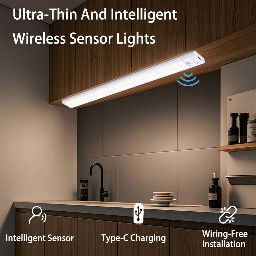 1 pieza Luz LED ultradelgada con sensor de movimiento y iluminación regulable de 3 colores, instalación inalámbrica con clip, ideal para gabinetes, armarios, estanterías y escaleras.