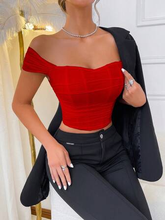 1 st Y2K-stil damtopp med korta ärmar, fiskbensmönstrad bustier-korsett, lämplig för fest, dejt, högtidsgåva, alla hjärtans dag, Thanksgiving, jul, Halloween