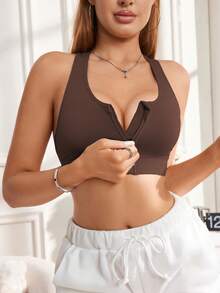 4-częściowy wielokolorowy bezszwowy biustonosz sportowy z zamkiem błyskawicznym z przodu, cienki, wyściełany, z tyłu w kształcie litery I, z wyciętymi plecami i oddychającą siateczką rybacką