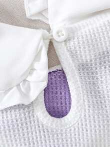 2-częściowy dziewczęcy, swobodny top z materiału waflowego z kołnierzykiem w kwiaty, z długim rękawem i jednokolorowymi spodniami dzwonami, wiosna/jesień