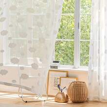 1 pièce Jolie Rideau Transparent Blanc Brodé de Nuages, Convient pour la Chambre à Coucher, le Salon, la Chambre d'Enfant, le Bureau, la Décoration de la Maison